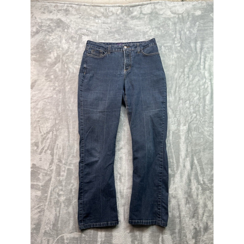 NYDJ Womens Sz 14 Designer Jeans Blue Straight Leg Stretch Mid Rise Denim Pants